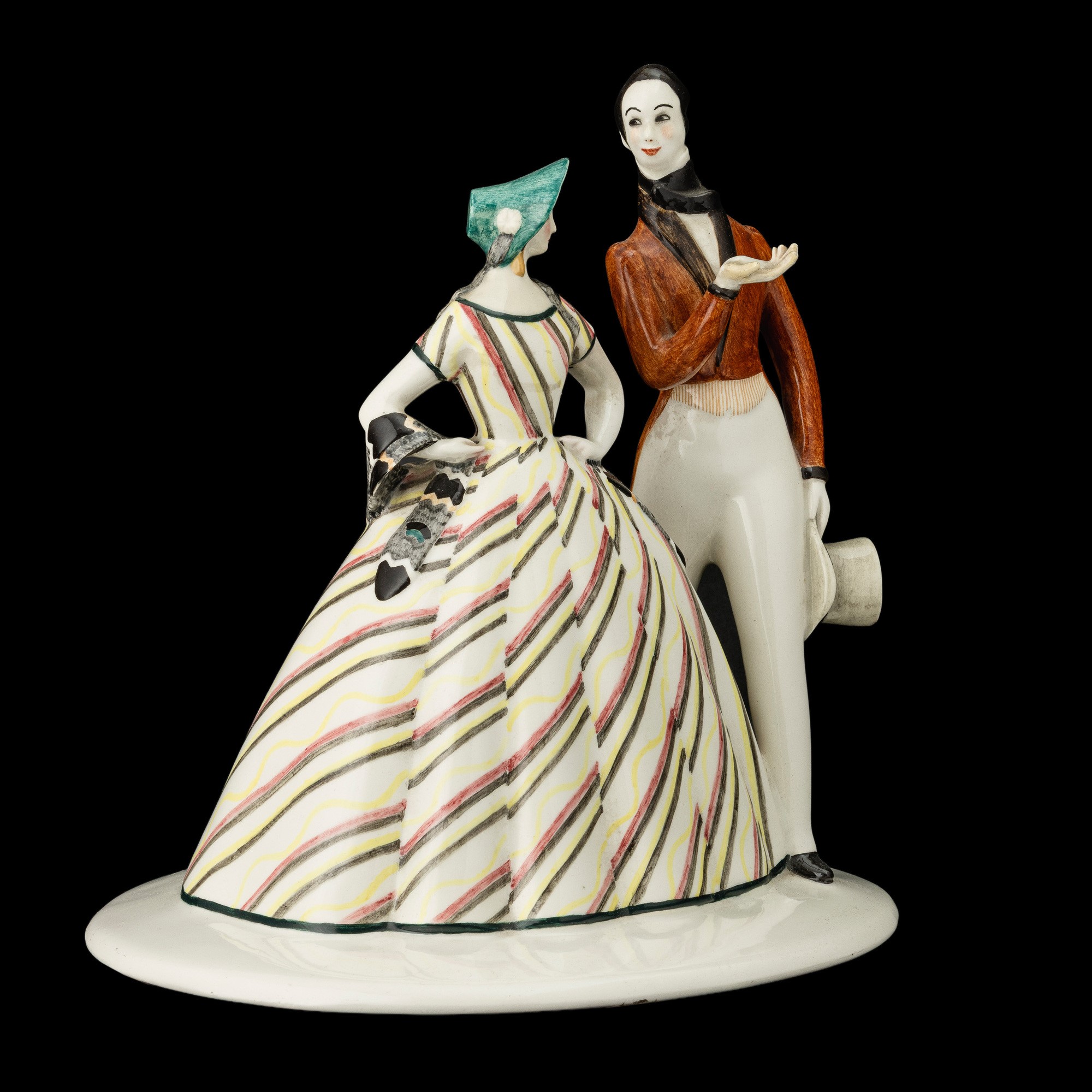 Massimo Quaglino - Dama e cavaliere 1848 – Passeggiata sentimentale, scultura in terraglia policr...