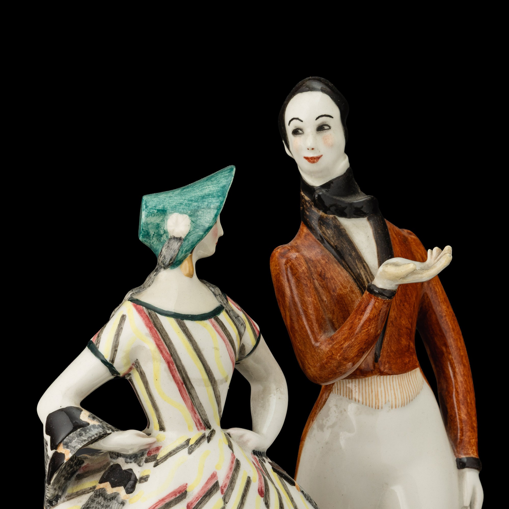 Massimo Quaglino - Dama e cavaliere 1848 – Passeggiata sentimentale, scultura in terraglia policr...