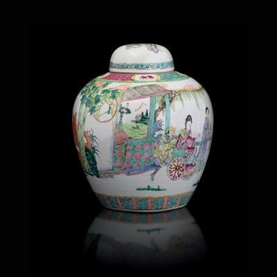 Potiche in porcellana, Famiglia Rosa, scena di vita comune, Cina, Dinastia Qing (inizio XX secolo...