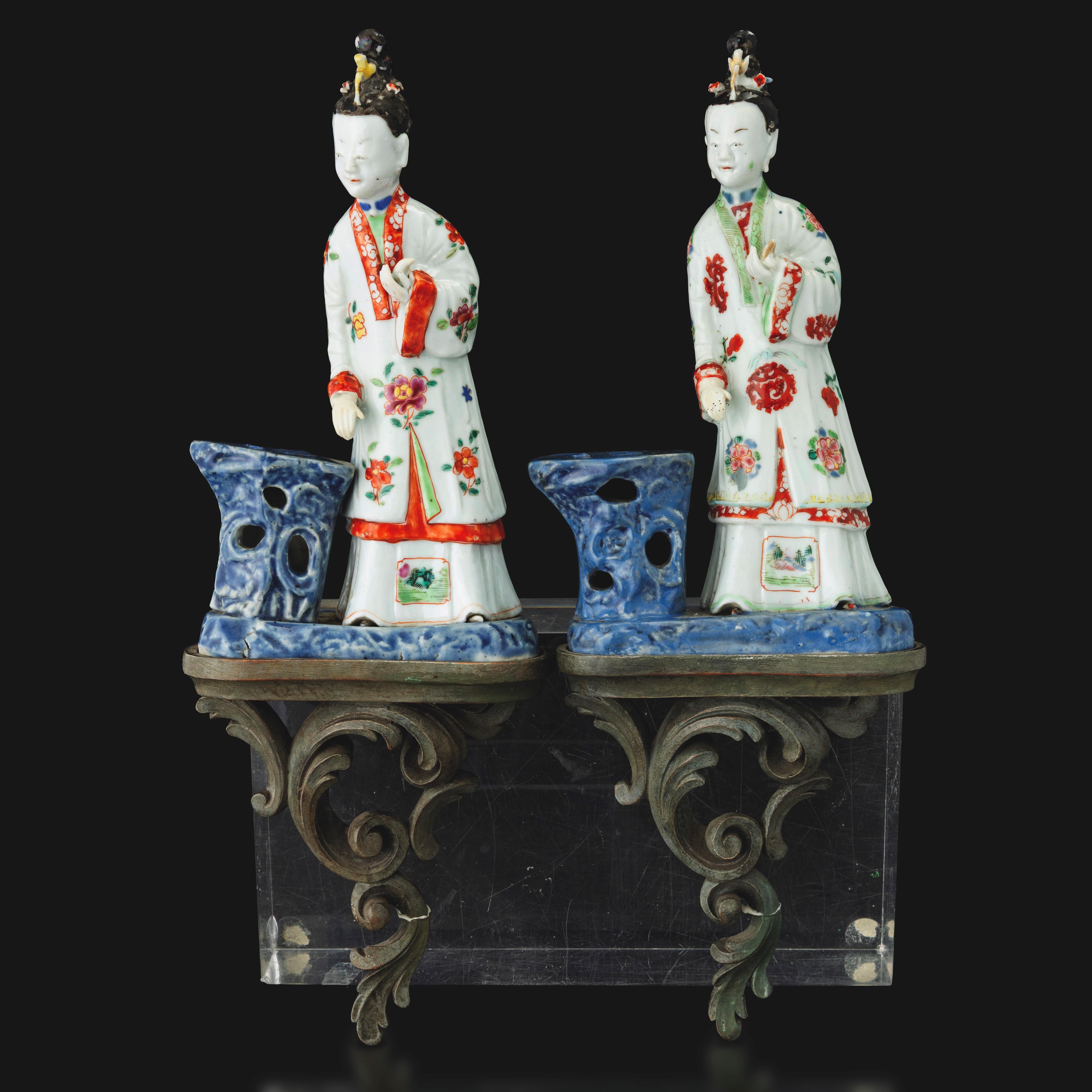 Famiglia Verde, Coppia di figure raffiguranti fanciulle, Cina, Dinastia Qing, epoca Qianlong (173...