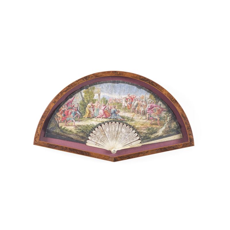 Ventaglio pieghevole. Italia. Epoca: pagina 1690; stecche 1720 circa.  - Auction Italian Mansions - Cambi Casa d'Aste