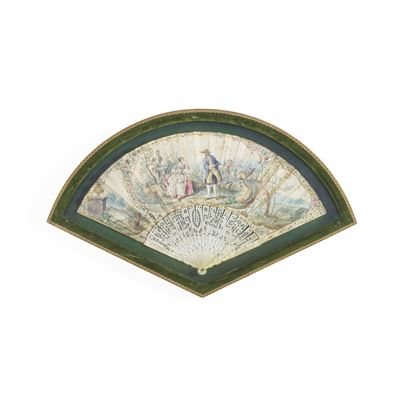 Germania, Ventaglio pieghevole, carta dipinta a tempera con stecche in avorio incise e traforate ...