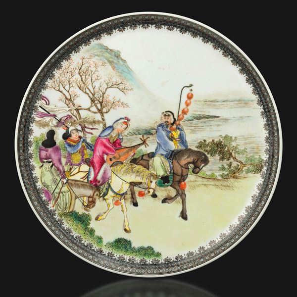 Porcelain plate depicting a genre scene, Xiao Song, China, Republic period.