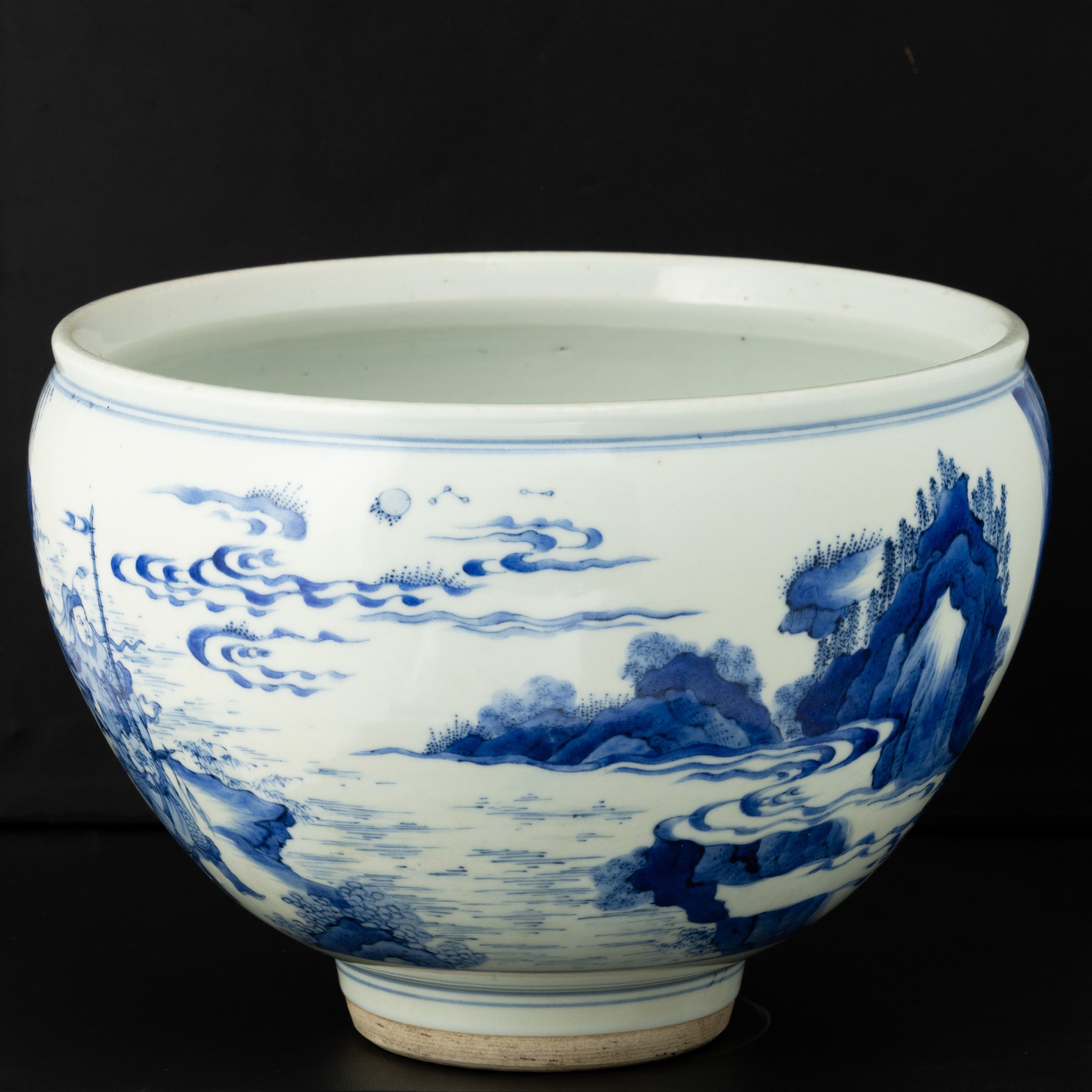 Cina, Vaso in porcellana bianca e blu con scena di corte