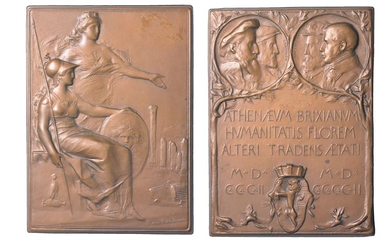 BRESCIA. Placchetta in bronzo 1902. Per il centenario della fondazione dell'Università di Brescia.  - Auction Light Numismatics - Cambi Casa d'Aste