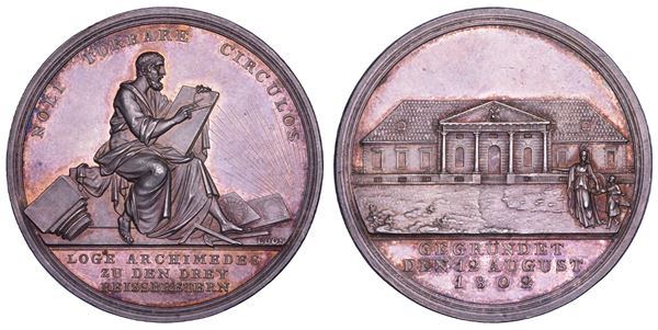 GERMANIA. Medaglia in argento 1802. Per la costruzione del nuovo edificio della Loggia Archimede ad Altenburg.