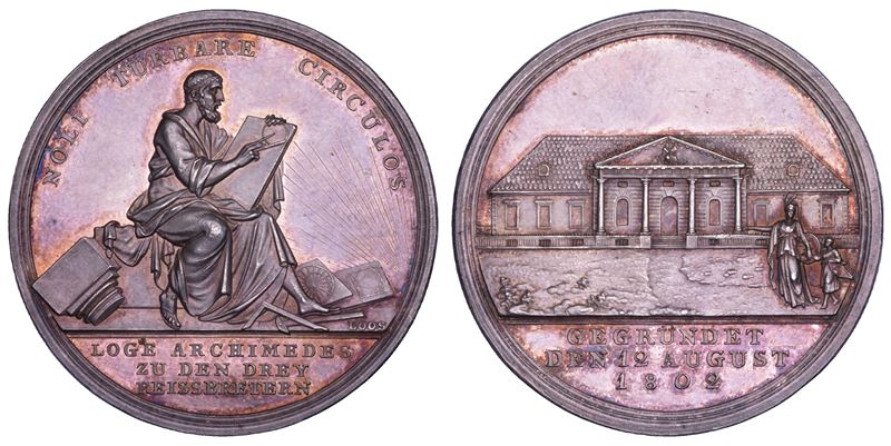 GERMANIA. Medaglia in argento 1802. Per la costruzione del nuovo edificio della Loggia Archimede ad Altenburg.  - Asta Numismatica Light - Cambi Casa d'Aste