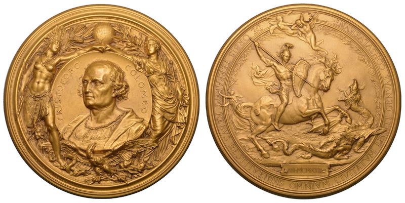 S. Johnson – Genova, Medaglione in bronzo dorato della Conferenza Internazionale di Genova (1922)...