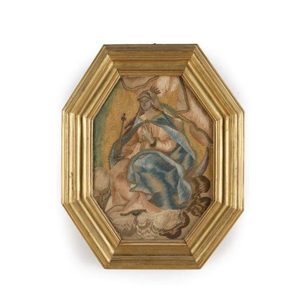 Ricamo esagonale raffigurante Madonna