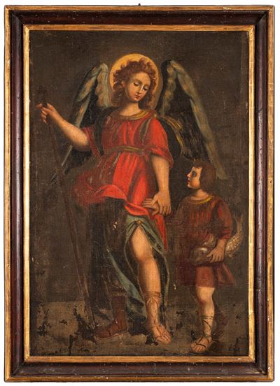 Scuola del XVIII secolo, Tobiolo e l’angelo, olio su tela