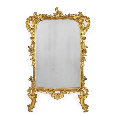 Specchiera, legno intagliato e dorato, decorazione a volute fogliacee, XIX secolo