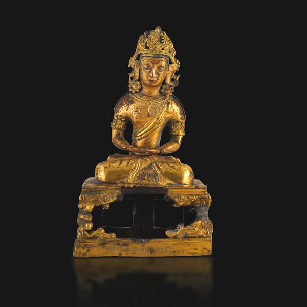 Gilt bronze figure of crowned Amitayus, China, Qing Dynasty, Qianlong mark and period (1736–1796).