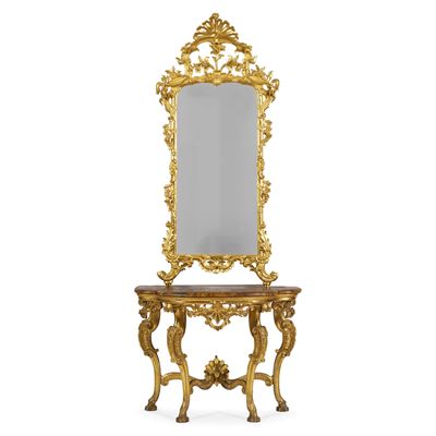 Console con specchiera, legno intagliato e dorato (XVIII–XIX secolo)