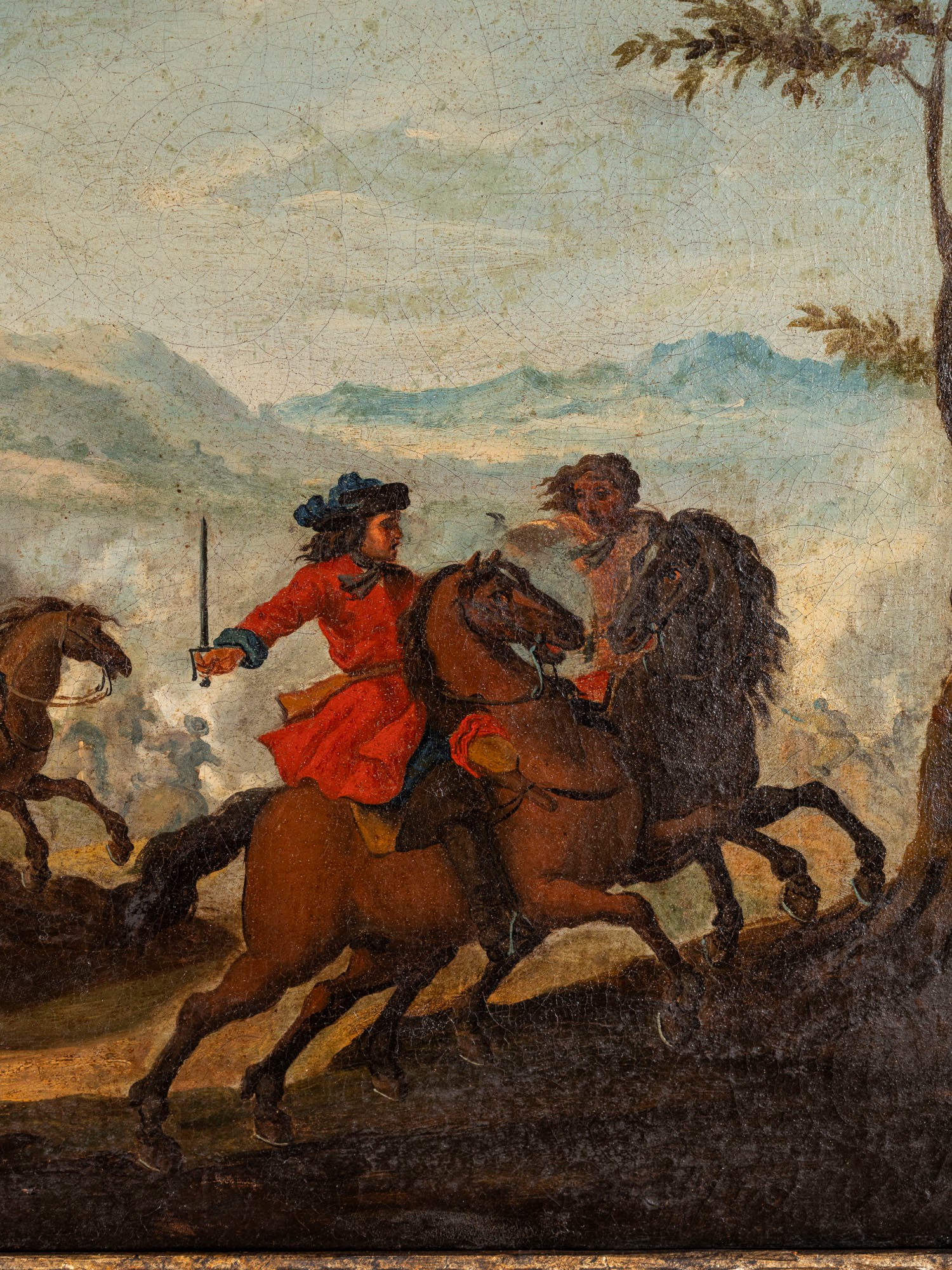 Scuola del XVIII secolo, Scontro di cavalleria, olio su tela