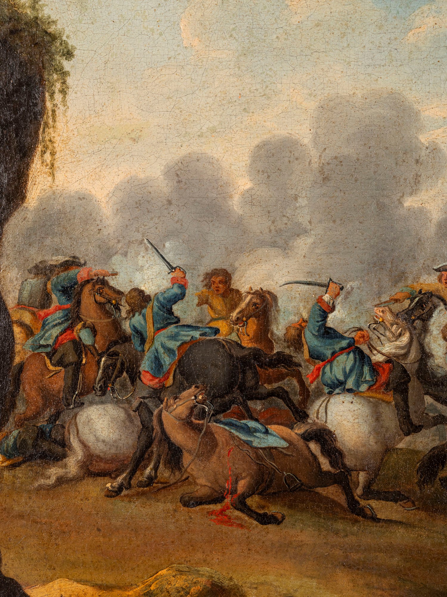 Scuola del XVIII secolo, Scontro di cavalleria, olio su tela