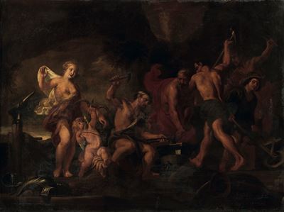 Fucina di Vulcano, olio su tela