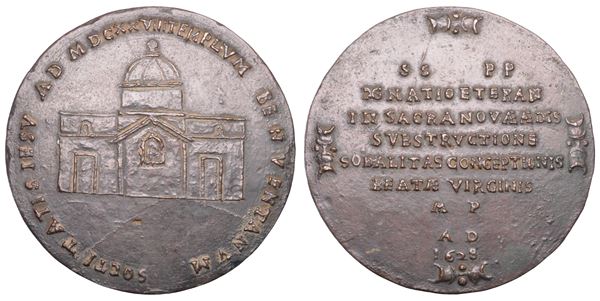 BENEVENTO. Medaglia in bronzo di grande modulo 1628. Inizio dei lavori di costruzione della nuova chiesa dei Gesuiti.