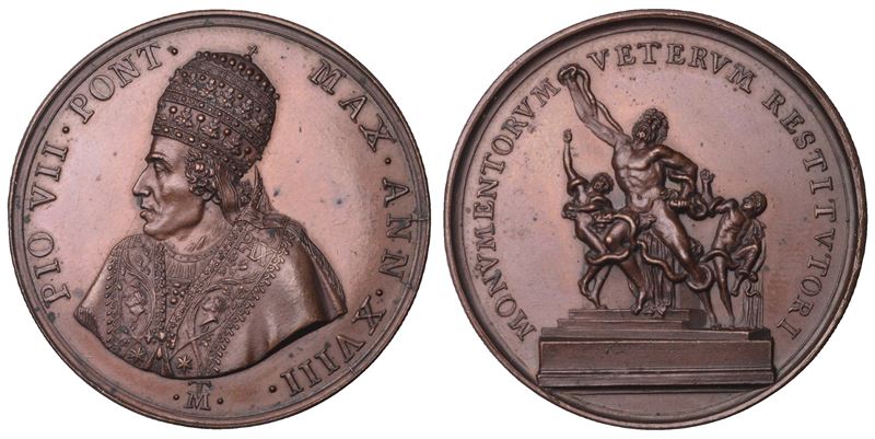 STATO PONTIFICIO. PIO VII (Barnaba Chiaramonti), 1800-1823. Medaglia annuale in bronzo (1817)/A. XVIII. Restituzione di opere d'arte da parte della Francia.  - Asta Numismatica Light - Cambi Casa d'Aste