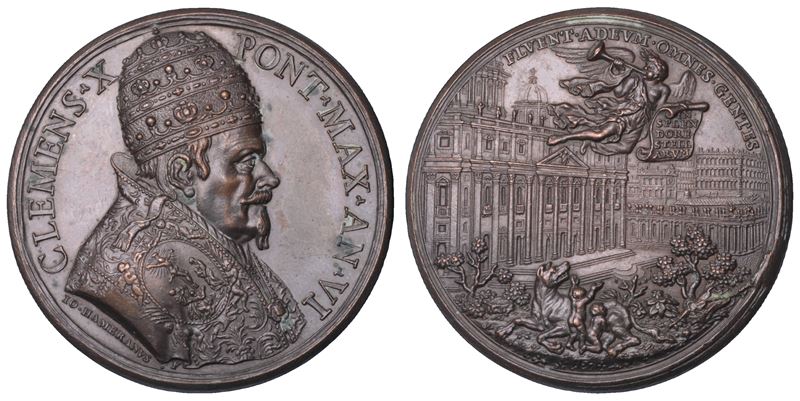 STATO PONTIFICIO. CLEMENTE X (Emilio Altieri), 1670-1676. Medaglia in bronzo A. VI. Per l'indizione del Giubileo del 1675.  - Auction Light Numismatics - Cambi Casa d'Aste