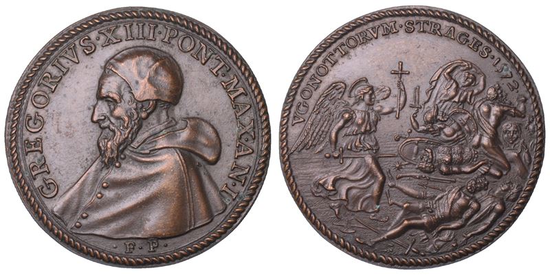 STATO PONTIFICIO. GREGORIO XIII (Ugo Boncompagni), 1572-1585. Medaglia in bronzo 1572/A. I. Strage degli Ugonotti.  - Asta Numismatica Light - Cambi Casa d'Aste