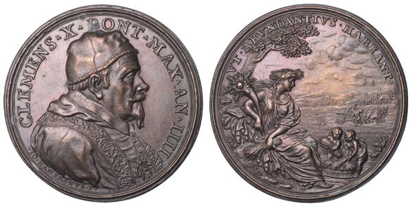 STATO PONTIFICIO. CLEMENTE X (Emilio Altieri), 1670-1676. Medaglia in bronzo 1673/A. IIII. Provvidenze del Pontefice per l'approvvigionamento del grano.