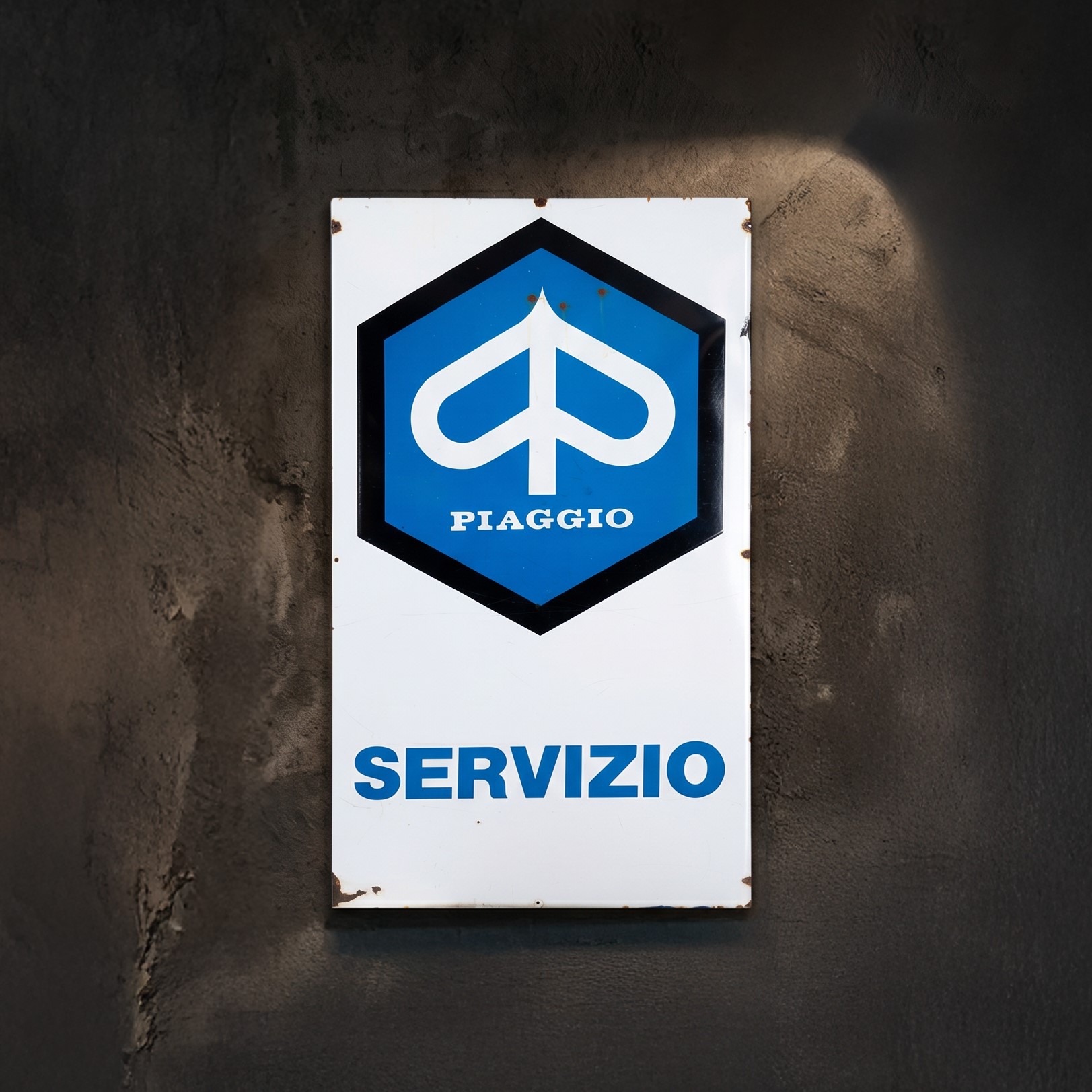 Insegna smaltata in metallo, “Piaggio Servizio” (circa 1970)