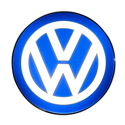 Insegna luminosa Volkswagen, termoformata in plastica e metallo, circa 1990