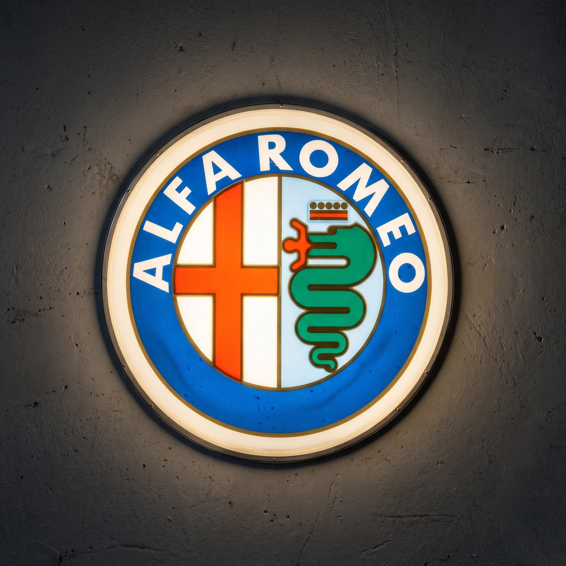Insegna luminosa Alfa Romeo, plastica termoformata (circa 1990)