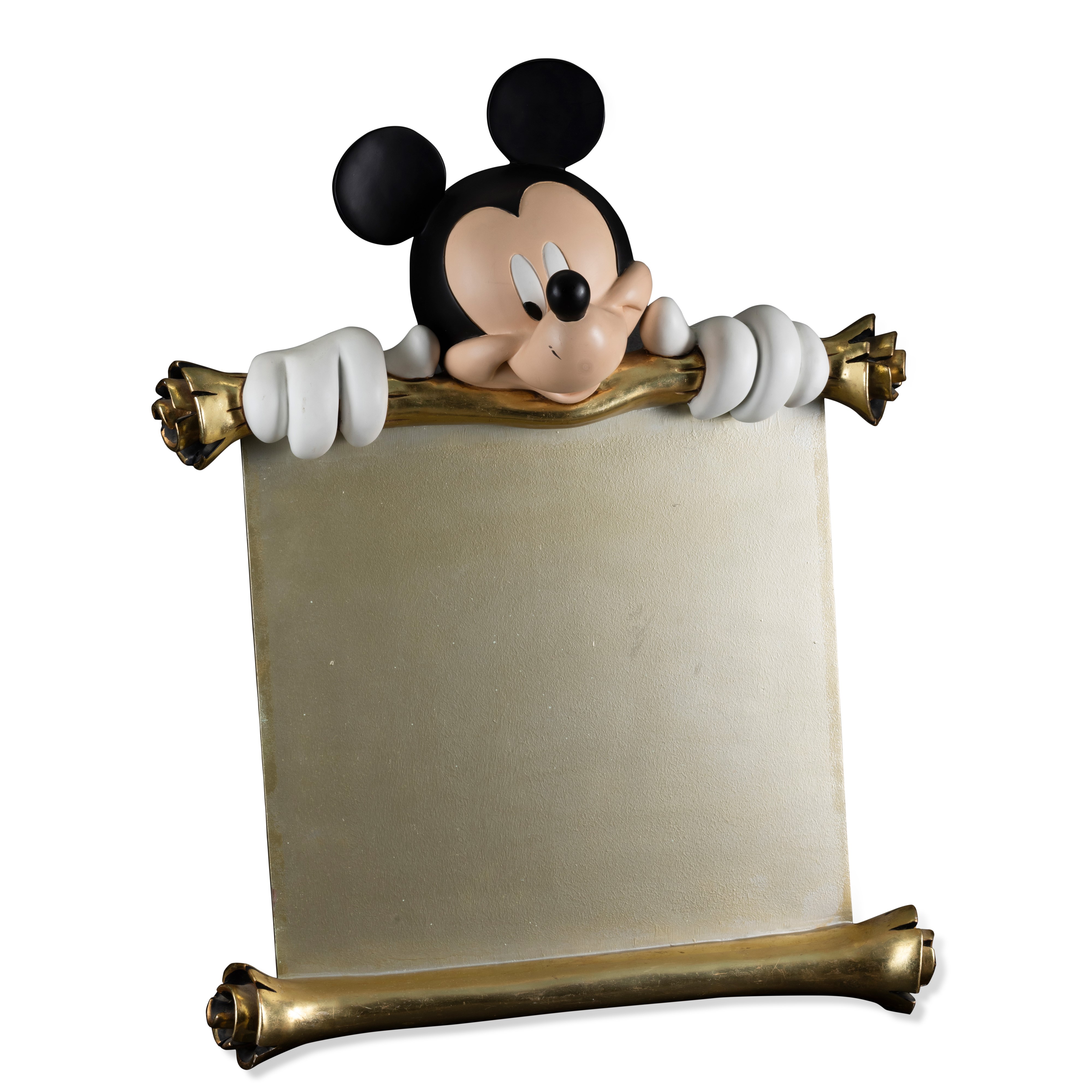 Walt Disney - Topolino con lavagna, scultura in resina policroma e legno (1990 ca.)