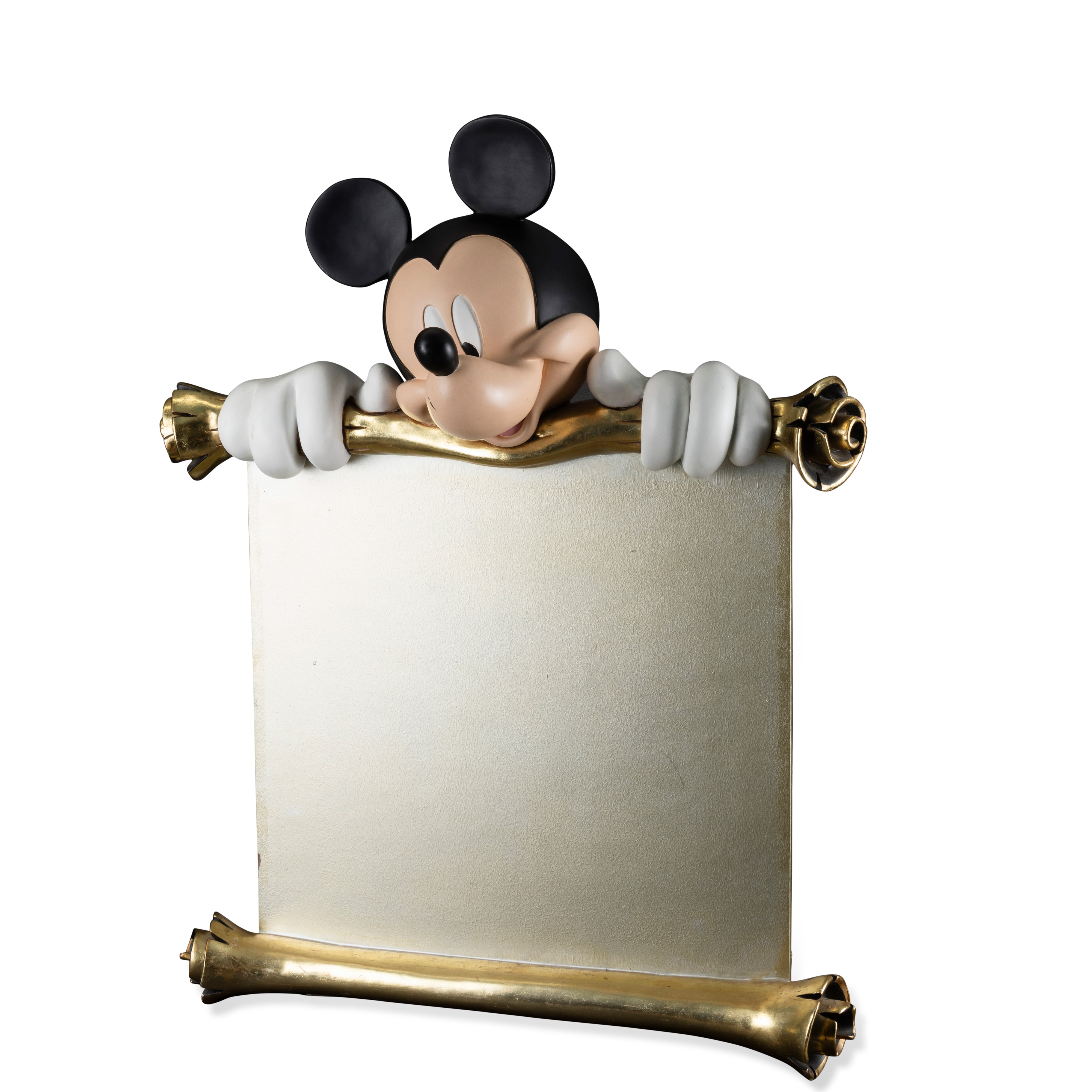 Walt Disney - Topolino con lavagna, scultura in resina policroma e legno (1990 ca.)