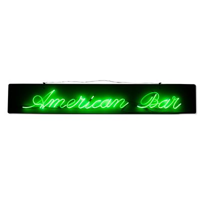 Insegna American Bar, filo neon in cassonato di plexiglass, circa 1980