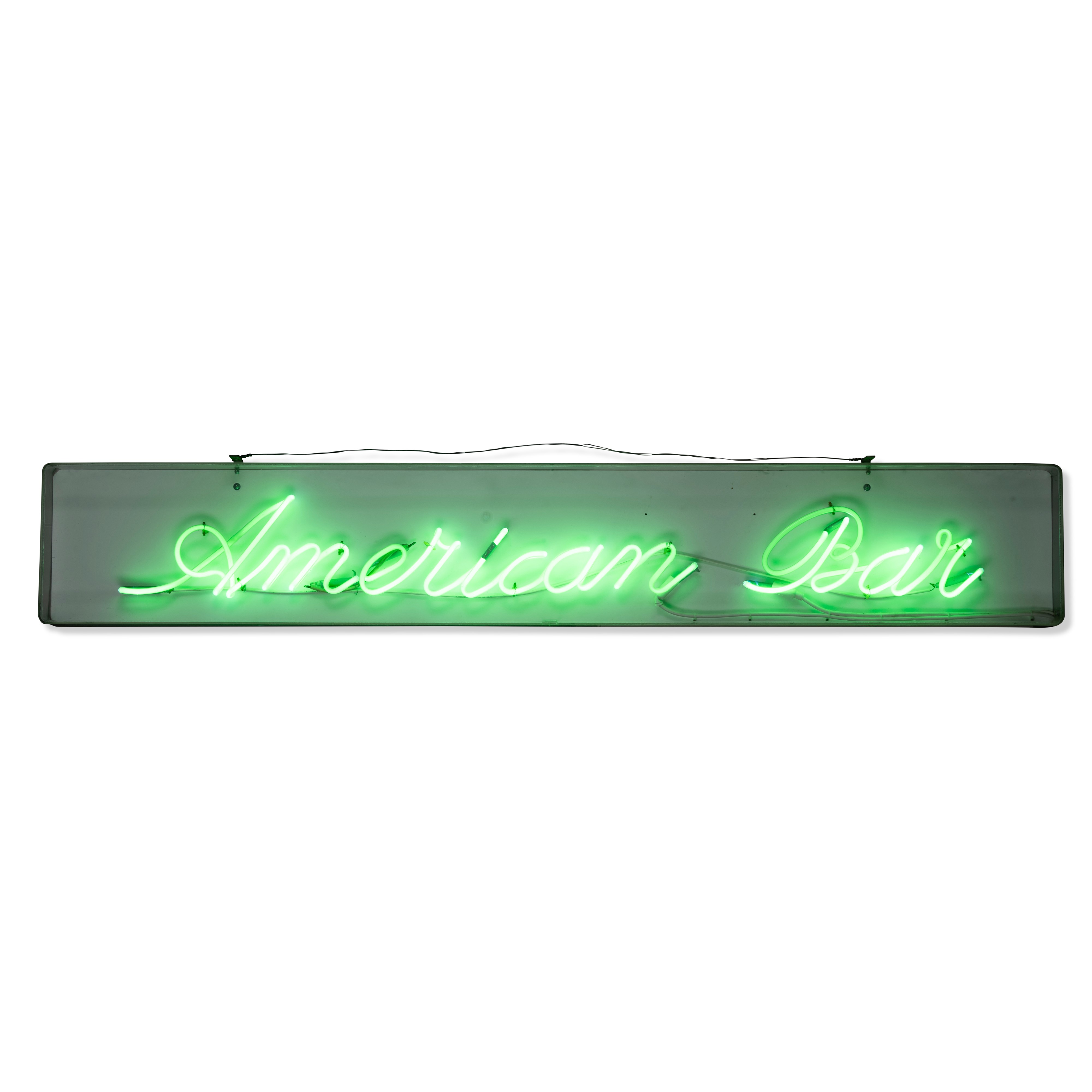 Insegna American Bar, filo neon in cassonato di plexiglass, circa 1980