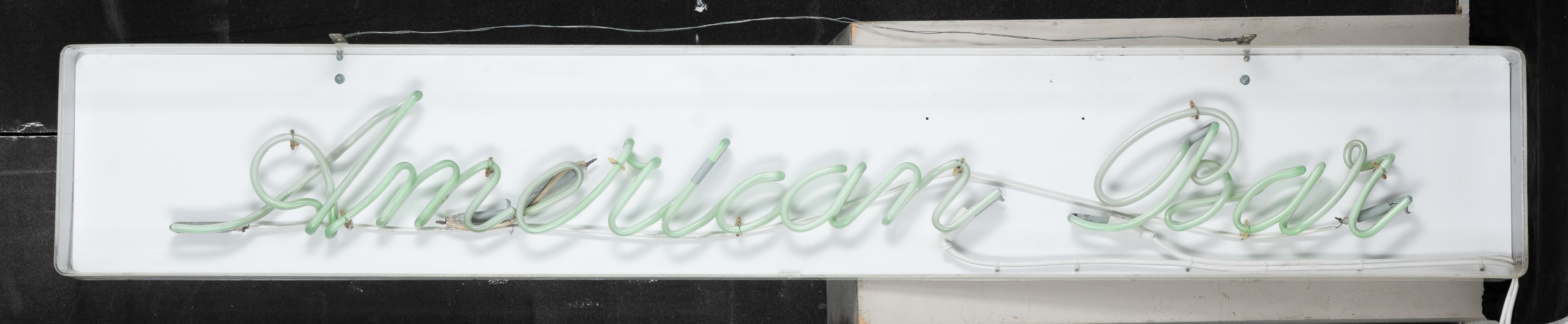 Insegna American Bar, filo neon in cassonato di plexiglass, circa 1980