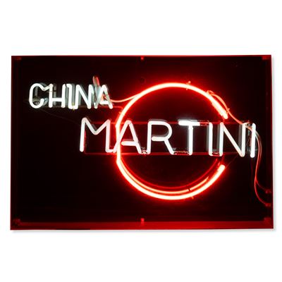 China Martini, insegna luminosa a filo neon e plexiglass (circa 1980)