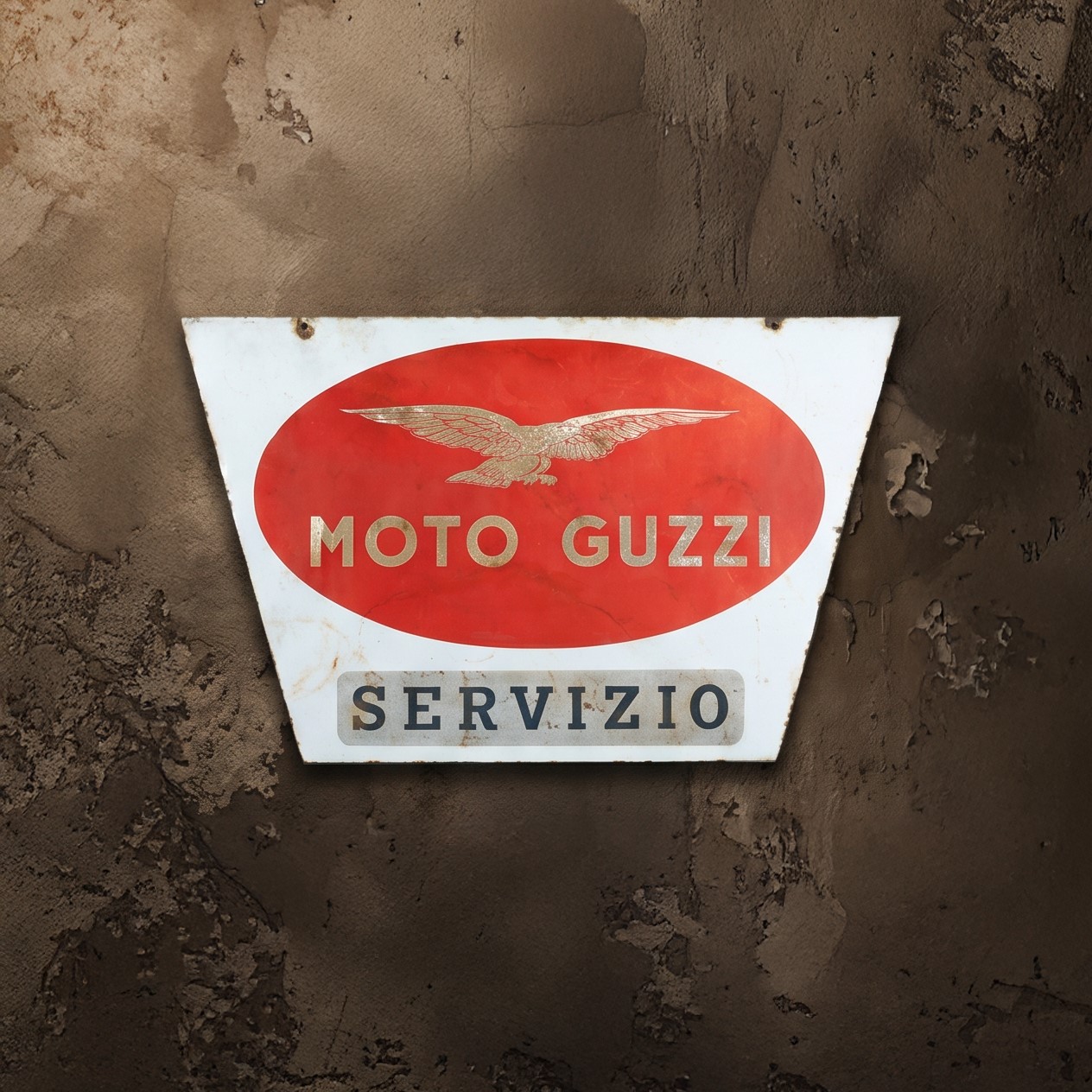 Insegna smaltata bifacciale, Moto Guzzi (servizio), circa 1970