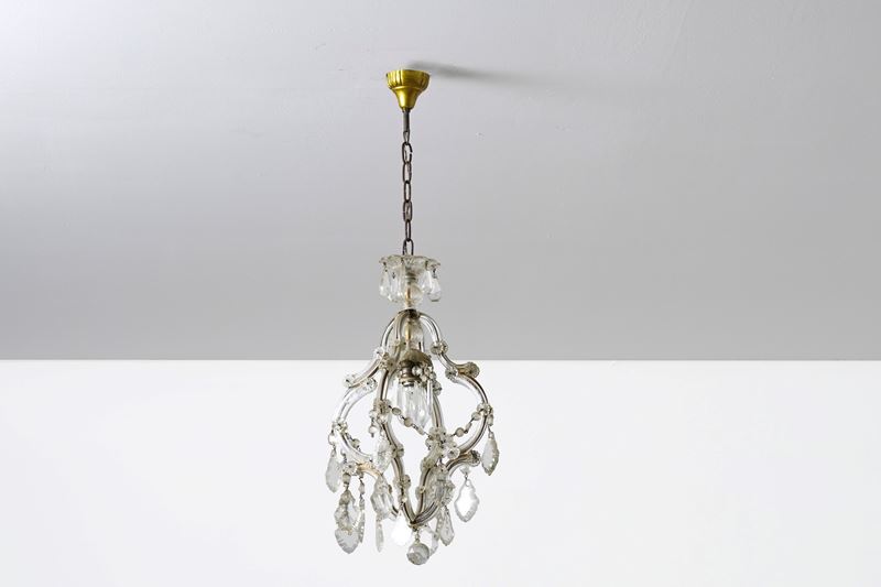Lampadario con pendenti in vetro. XX secolo  - Asta Antiquariato e Cornici - Cambi Casa d'Aste