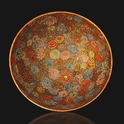 Ceramica Satsuma, Ciotola con fenici e millefleure, Giappone periodo Meiji (1868-1912)