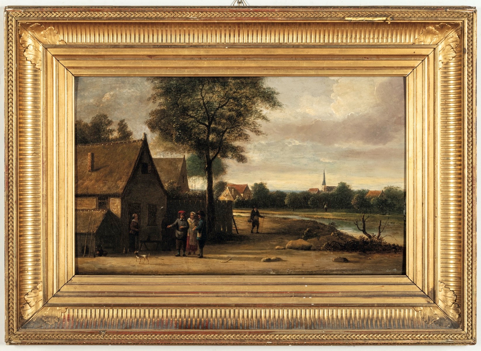 David Teniers - Villaggio con figure, olio su tavola