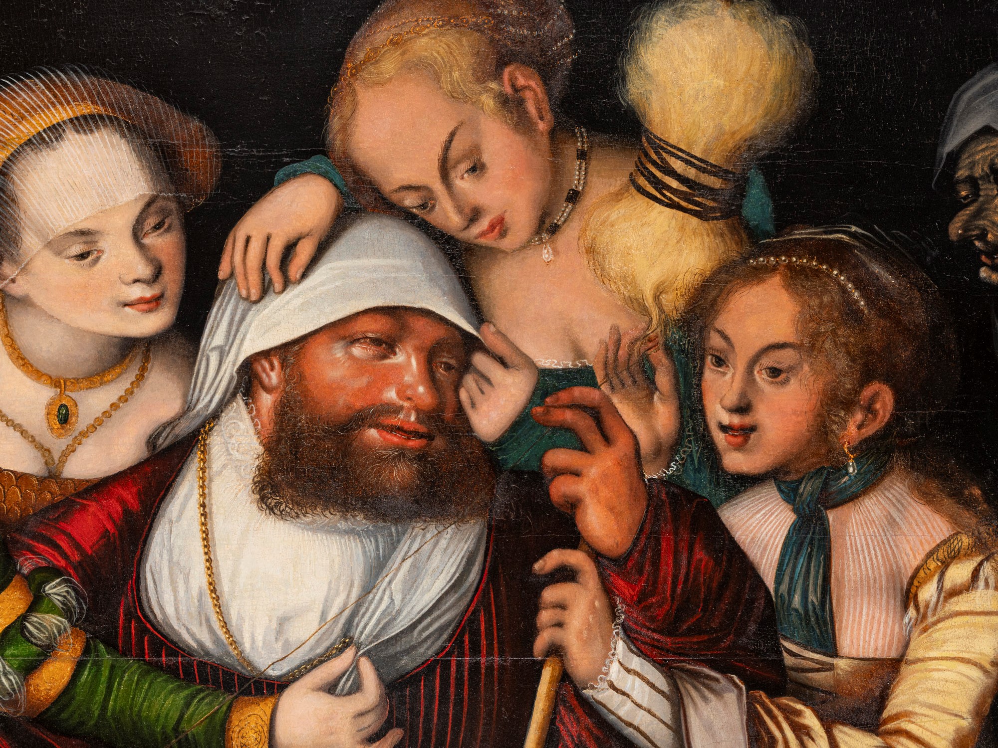 Lucas Cranach il Giovane - Ercole alla corte di Onfale, olio su tavola