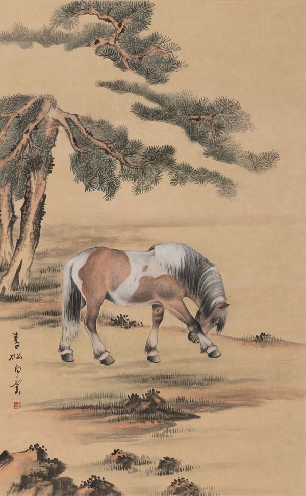 Scroll raffigurante cavallo con iscrizioni, Cina, Repubblica