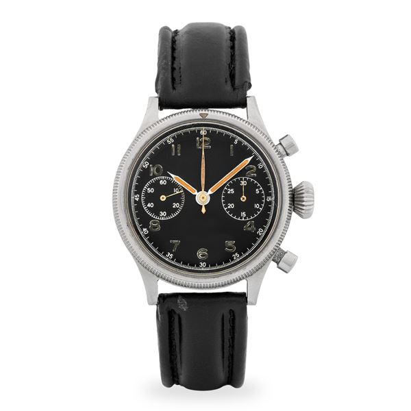 Cronografo Type XX Flyback ref. 5101/54 in acciaio con tasti a pompa, quadrante nero matte con contatori al tre e al nove, circa 1954