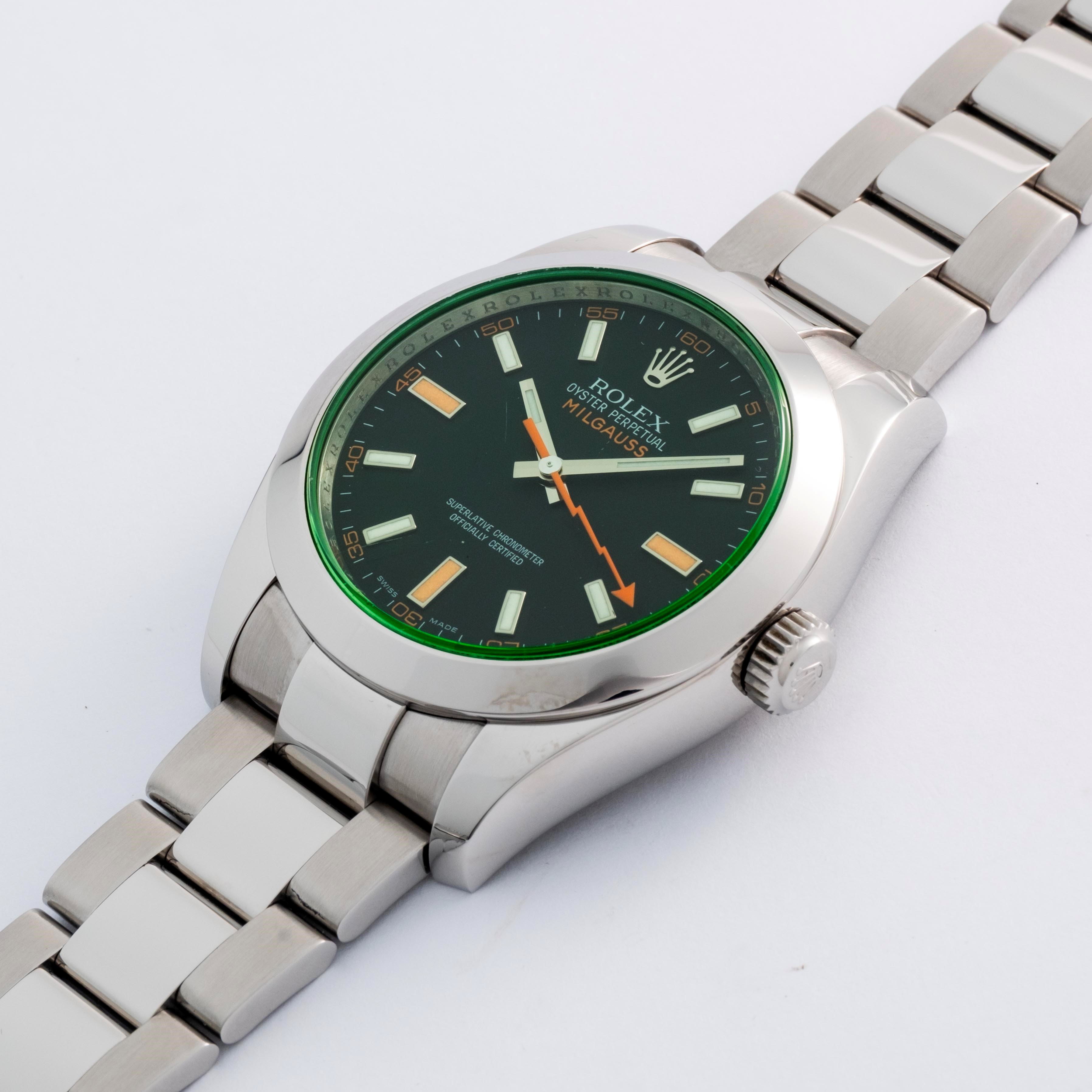 Rolex - Oyster Perpetual Milgauss ref. 116400GV in acciaio con quadrante nero e vetro verde (circ...