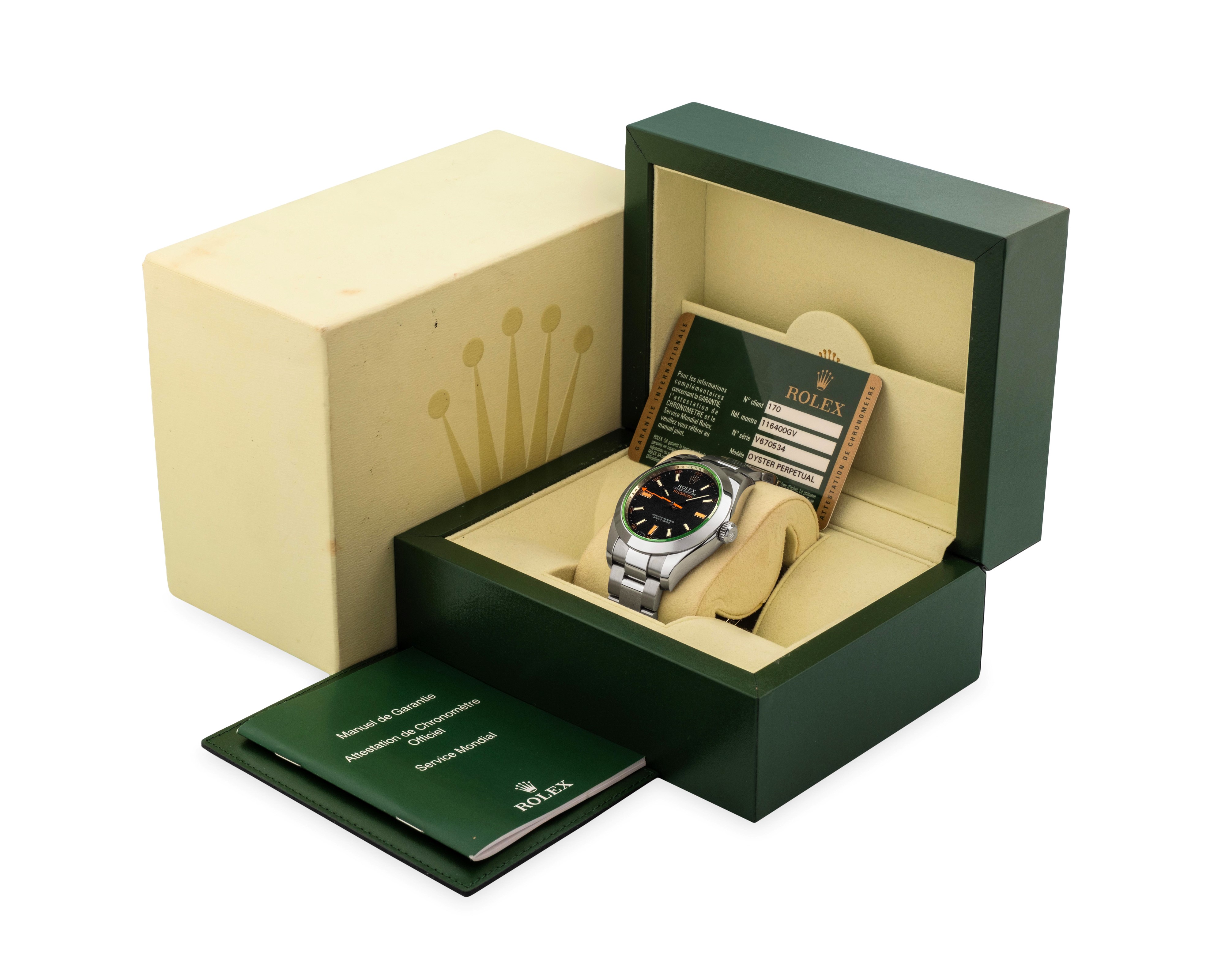 Rolex - Oyster Perpetual Milgauss ref. 116400GV in acciaio con quadrante nero e vetro verde (circ...