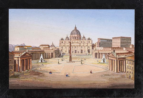Importante micromosaico raffigurante Piazza San Pietro. Manifattura romana, seconda metà del XIX secolo. Ambito di Cesare Roccheggiani