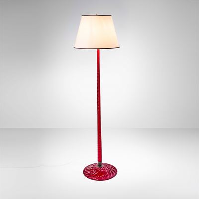 Lampada da terra mod. 2231/138, struttura in vetro di Murano rigato e ottone