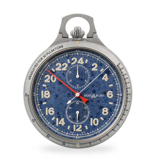 Montblanc - Prestigioso orologio da tasca in titanio con funzione di bussola, 1858 Collection edizione limitata in 100 esemplari, quadrante in Dumortierite, circa 2018
