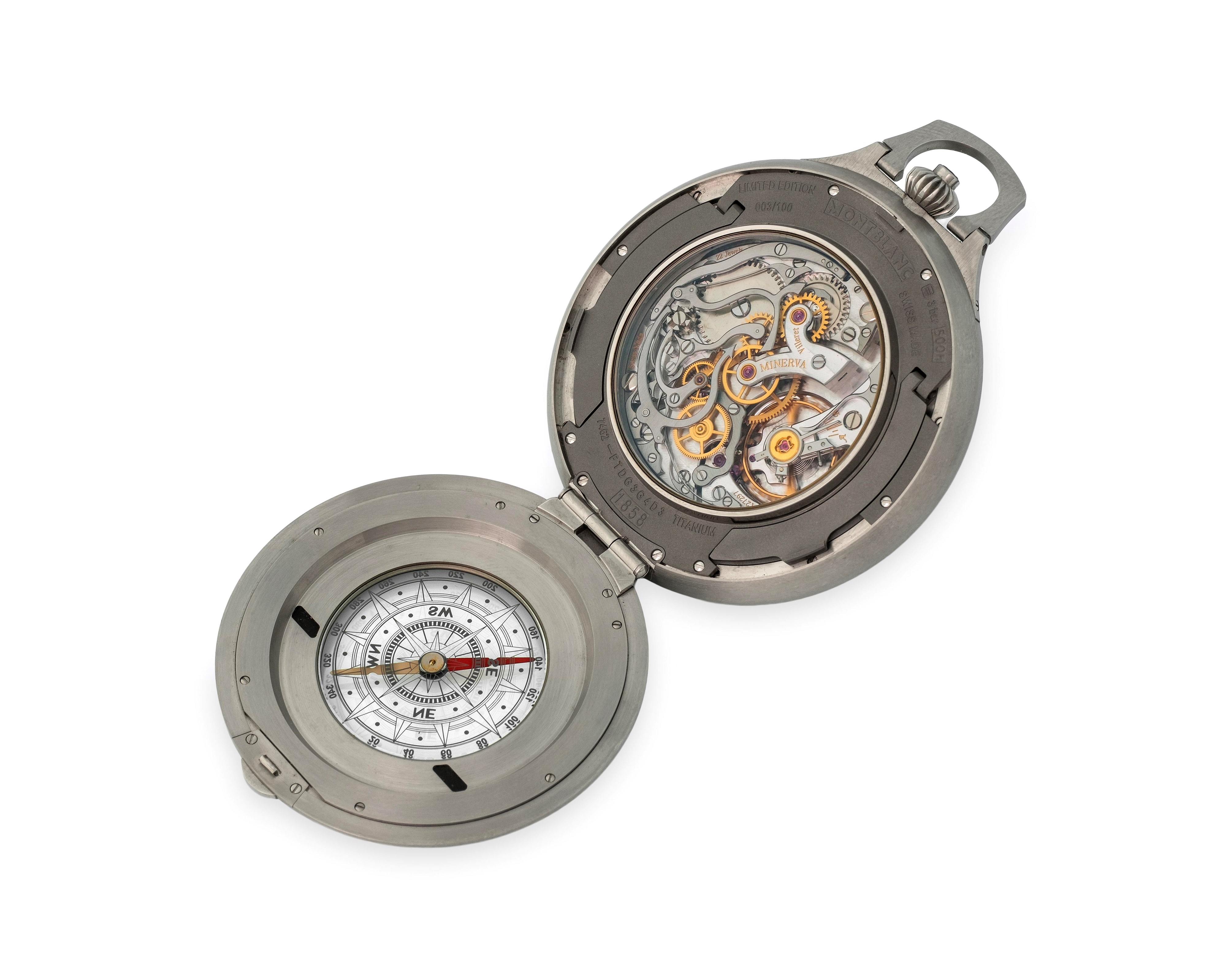 Montblanc - Orologio da tasca 1858 Collection con bussola, titanio, quadrante in Dumortierite (ed...