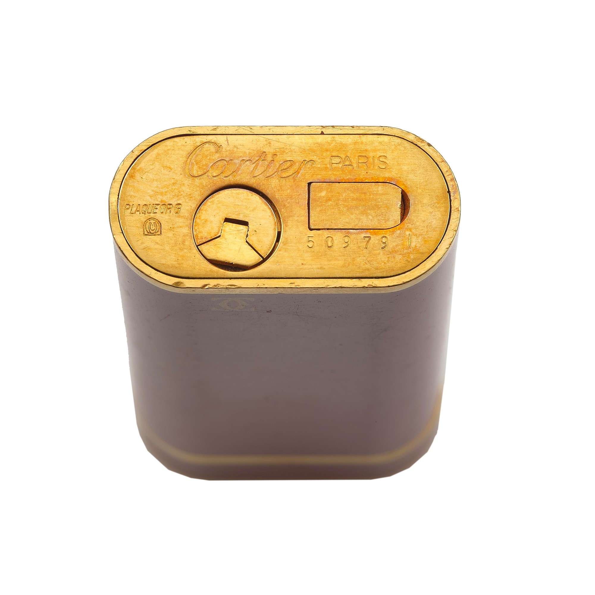 Cartier, Accendino placcato oro con smalto rosso, numerato 50979 I