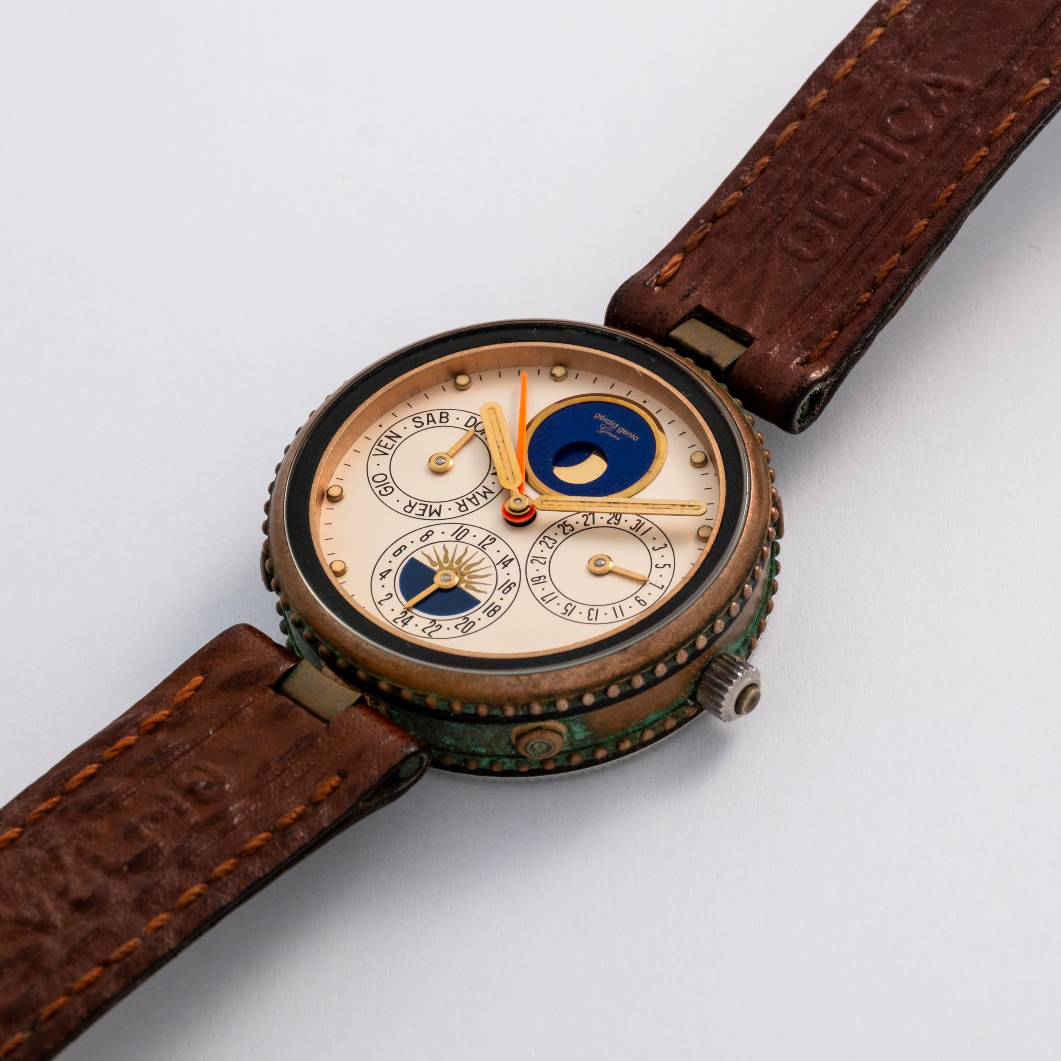 Gerald Genta - Gefica Safari ref. G 2796-4 in bronzo con quadrante argentè e funzioni calendarial...