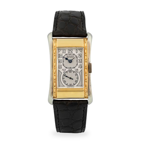 Rolex - Prince ref. 971 in oro giallo 18k e acciaio con cassa lavorata, quadrante argentè bitonale con piccoli secondi al sei, circa 1938